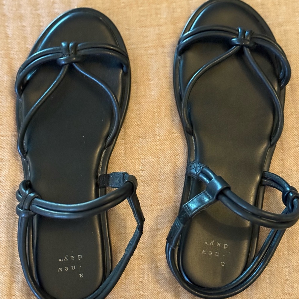 a new day Black Strappy Leather-Look Flat Sandals